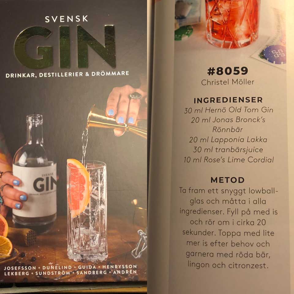 En flaska gin på ett foto från boken svensk gin